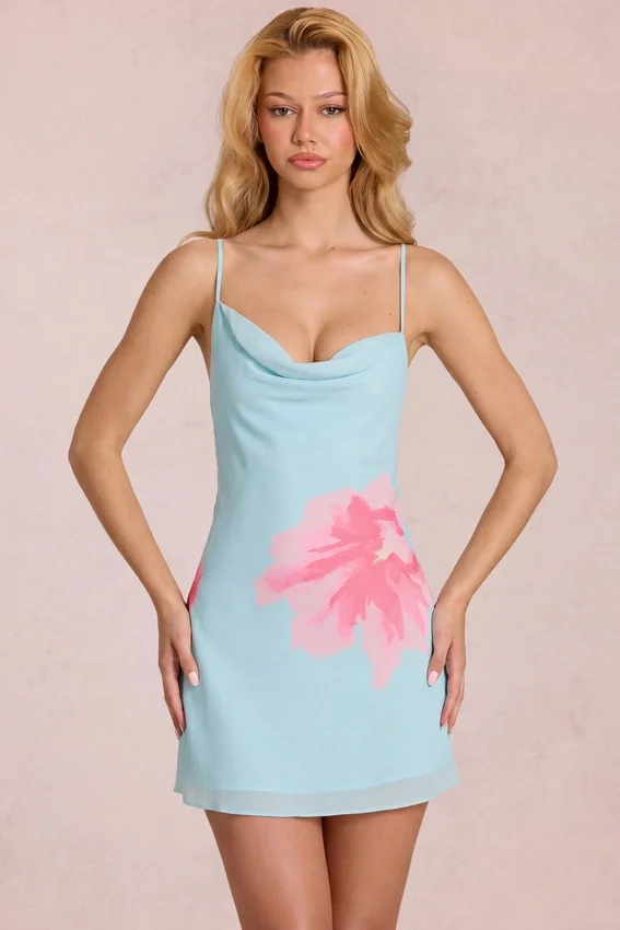 Vestido corto Marielle de gasa con estampado floral azul Vestido corto Marielle de gasa con estampado floral azul