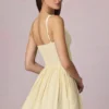 Vestido corto Marissa con detalle de lazo y corte en A en rayas amarillo limón