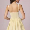 Vestido corto Marissa con detalle de lazo y corte en A en rayas amarillo limón