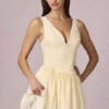 Vestido corto Marissa con detalle de lazo y corte en A en rayas amarillo limón