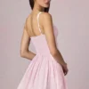 Vestido corto Marissa de corte A con lazo en rayas malva suave