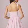 Vestido corto Marissa de corte A con lazo en rayas malva suave