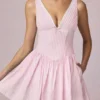 Vestido corto Marissa de corte A con lazo en rayas malva suave