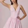 Vestido corto Marissa de corte A con lazo en rayas malva suave
