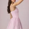 Vestido corto Marissa de corte A con lazo en rayas malva suave
