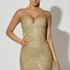 Vestido corto Mischa con cuello corazón y adornos en dorado Vestido corto Mischa con cuello corazón y adornos en dorado