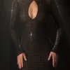 Vestido corto negro semitransparente con aberturas y adornos Ilana