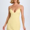 Vestido corto plisado con lazo Bronwyn en amarillo pastel