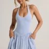 Vestido corto Reanna Modal sin espalda y con cuello halter en azul claro