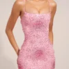 Vestido corto rosa Valley con adornos de perlas en forma de corazón