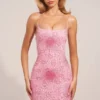 Vestido corto rosa Valley con adornos de perlas en forma de corazón