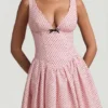 Vestido corto Sabina con detalle de lazo y corte en A en lunares rosa