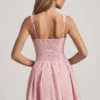 Vestido corto Sabina con detalle de lazo y corte en A en lunares rosa