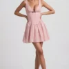 Vestido corto Sabina con detalle de lazo y corte en A en lunares rosa