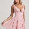 Vestido corto Sabina con detalle de lazo y corte en A en lunares rosa