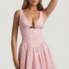 Vestido corto Sabina con detalle de lazo y corte en A en lunares rosa