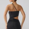 Vestido corto Shyla de jersey elástico con fruncidos y aberturas en negro