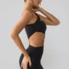 Vestido corto Shyla de jersey elástico con fruncidos y aberturas en negro