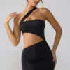 Vestido corto Shyla de jersey elástico con fruncidos y aberturas en negro