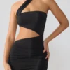 Vestido corto Shyla de jersey elástico con fruncidos y aberturas en negro
