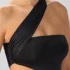 Vestido corto Shyla de jersey elástico con fruncidos y aberturas en negro