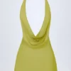 Vestido corto sin espalda con cuello vuelto Iona en verde oliva
