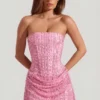 Vestido corto sin tirantes con drapeado y adornos Ziya en rosa