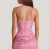 Vestido corto sin tirantes con drapeado y adornos Ziya en rosa