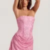 Vestido corto sin tirantes con drapeado y adornos Ziya en rosa