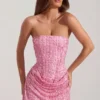 Vestido corto sin tirantes con drapeado y adornos Ziya en rosa