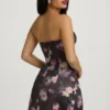 Vestido corto sin tirantes con estructura de tulipán Liliosa con estampado floral negro