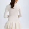 Vestido corto Tallou de modal con cintura baja y bajo abullonado en color marfil