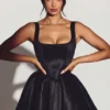 Vestido corto tipo corsé de tafetán tejido Sueno en negro azabache