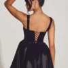 Vestido corto tipo corsé de tafetán tejido Sueno en negro azabache