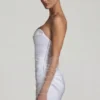 Vestido corto Tirza con fruncidos y corsé en blanco
