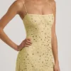 Vestido corto transparente con adornos y cuello cuadrado Averie en amarillo