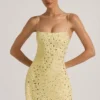 Vestido corto transparente con adornos y cuello cuadrado Averie en amarillo