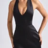 Vestido corto tulipán estructurado con cuello halter Harmonia en negro
