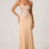 Vestido de cola de pez con corsé adornado Lysana en beige floral