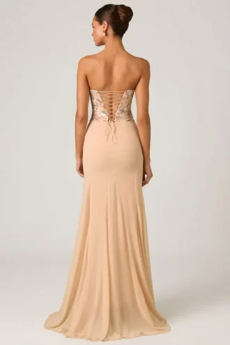 Vestido de cola de pez con corsé adornado Lysana en beige floral