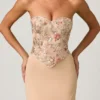 Vestido de cola de pez con corsé adornado Lysana en beige floral