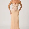 Vestido de cola de pez con corsé adornado Lysana en beige floral