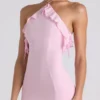 Vestido de cuello halter con volantes Mireya en rosa suave
