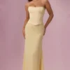 Vestido de dama de honor con corsé de satén Avielle en amarillo mantequilla
