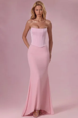 Vestido de dama de honor con corsé de satén Avielle en rosa palo
