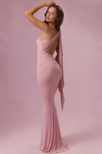 Vestido de dama de honor de jersey Annelise en rosa palo