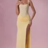 Vestido de dama de honor drapeado de malla Rosina en amarillo mantequilla