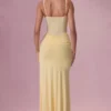 Vestido de dama de honor drapeado de malla Rosina en amarillo mantequilla