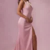 Vestido de dama de honor drapeado de satén Florienne en rosa palo