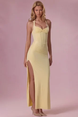 Vestido de dama de honor tipo corsé de jersey Olivette en amarillo mantequilla